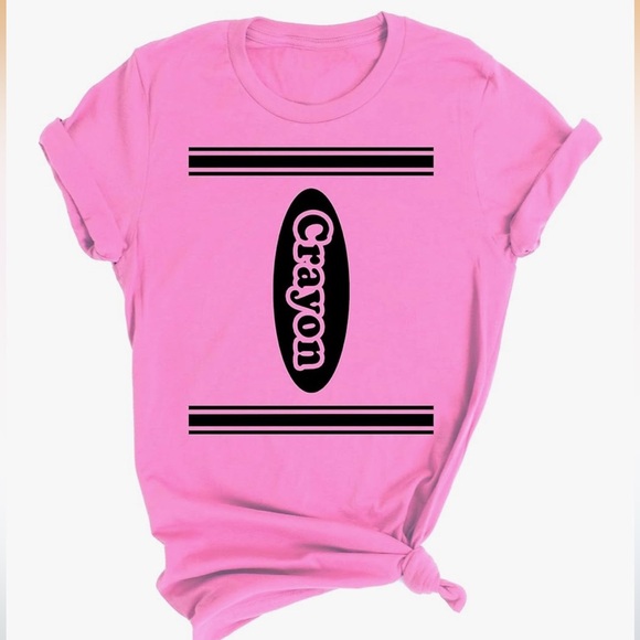 None Tops - 🖍️🏫✏️💕Adorable  Pink Graphic Fun Crayons T-Shirt 💕🖍️🏫✏️